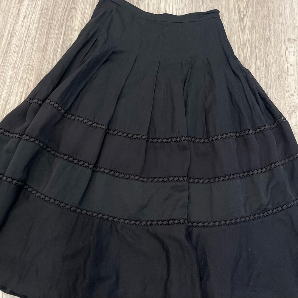 Halston Heritage Pleated Lined Midi Skirt Black 6